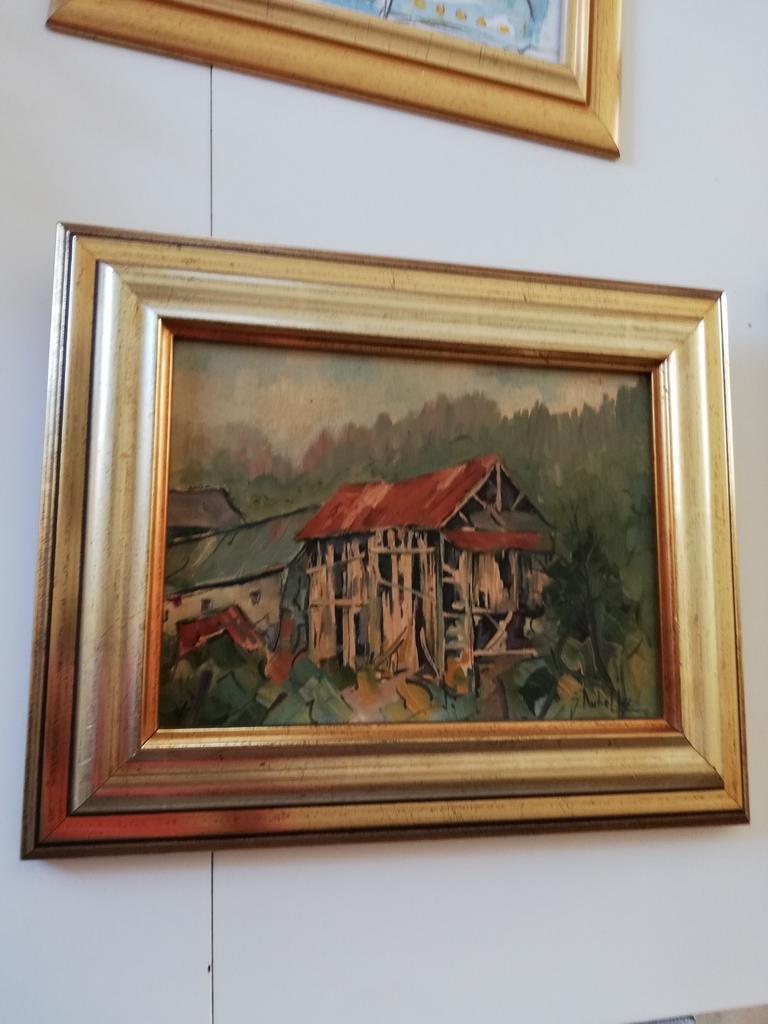 Huile sur toile "Hangar à tabac" signée Jean Dubelloy, Enlèvement