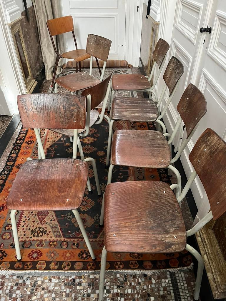 VINTAGE STOELEN TUBAX 7 STUKS PAGHOlZ SCHOOLSTOEL, Maison & Meubles, Chaises, Utilisé, Cinq, Six Chaises ou plus, Bois, Enlèvement