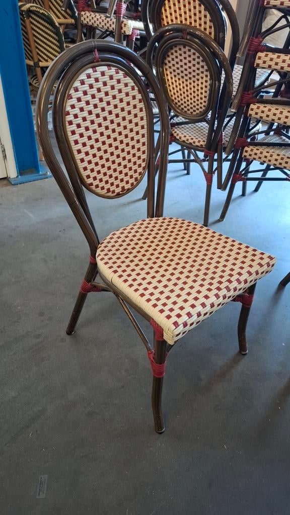 48 terras bistro parijs stoel stapelbaar alu bamboo wicker, Tuin en Terras, Ophalen of Verzenden, Gebruikt, Kunststof, Stapelbaar