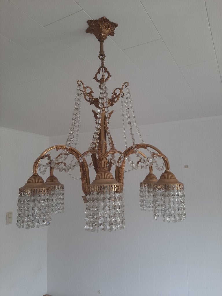 Kroonluchter  -  Brons  -  Kristal/Glas, Ophalen, Klassiek, E14 (klein), Zo goed als nieuw