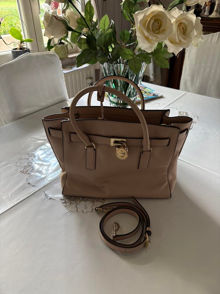 Sacoche femme Michael Kors Hamilton beige, Enlèvement ou Envoi, Utilisé, Beige, Sac à main