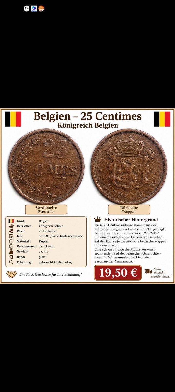 pièce belge, Enlèvement ou Envoi