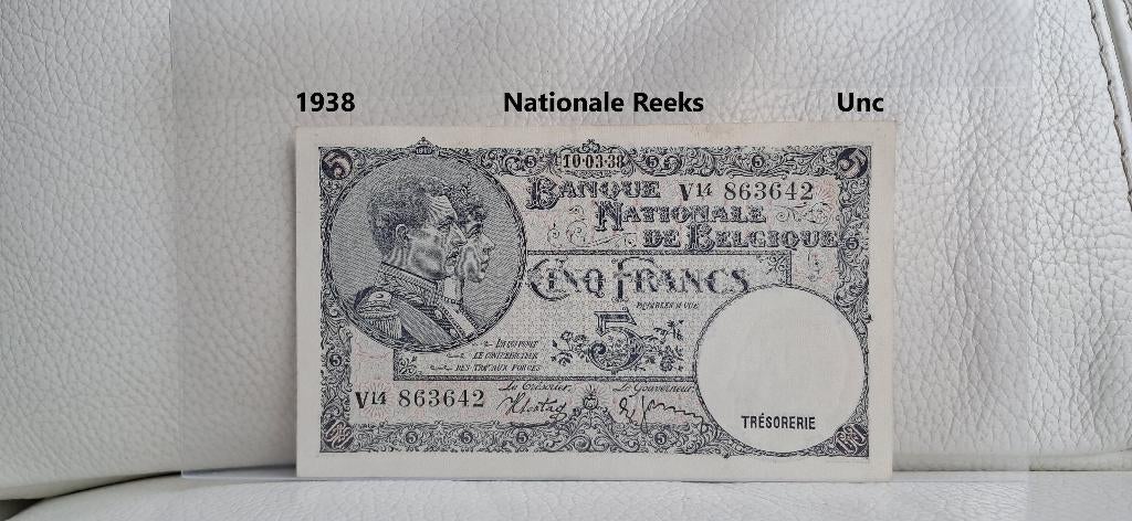 5 frank Nationale Reeks 1938 - Unc, Postzegels en Munten, Bankbiljetten | België, Verzenden, Los biljet