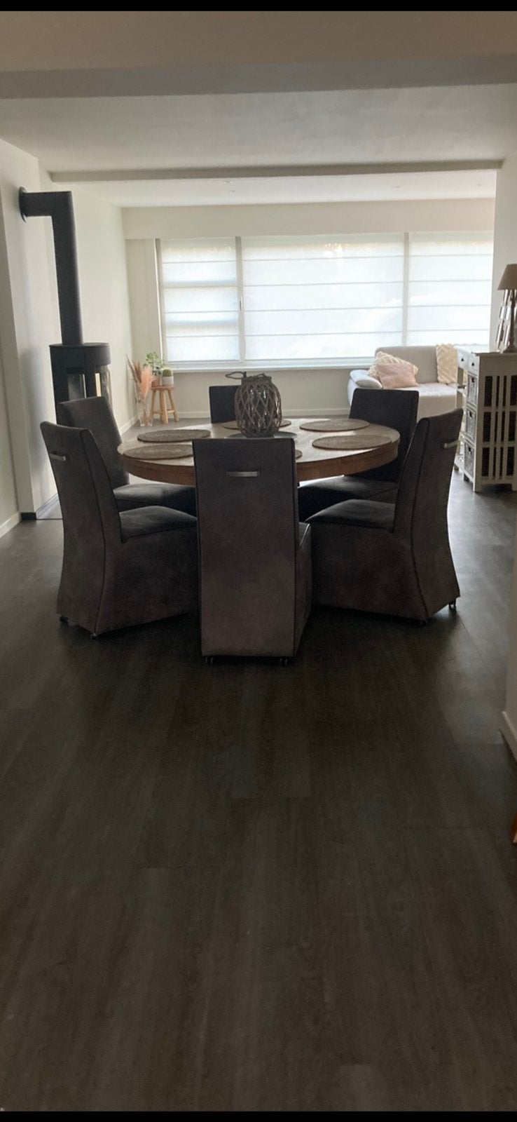 Tafel teak met 5 stoelen, Huis en Inrichting, Ophalen, Gebruikt, Rond, Teakhout
