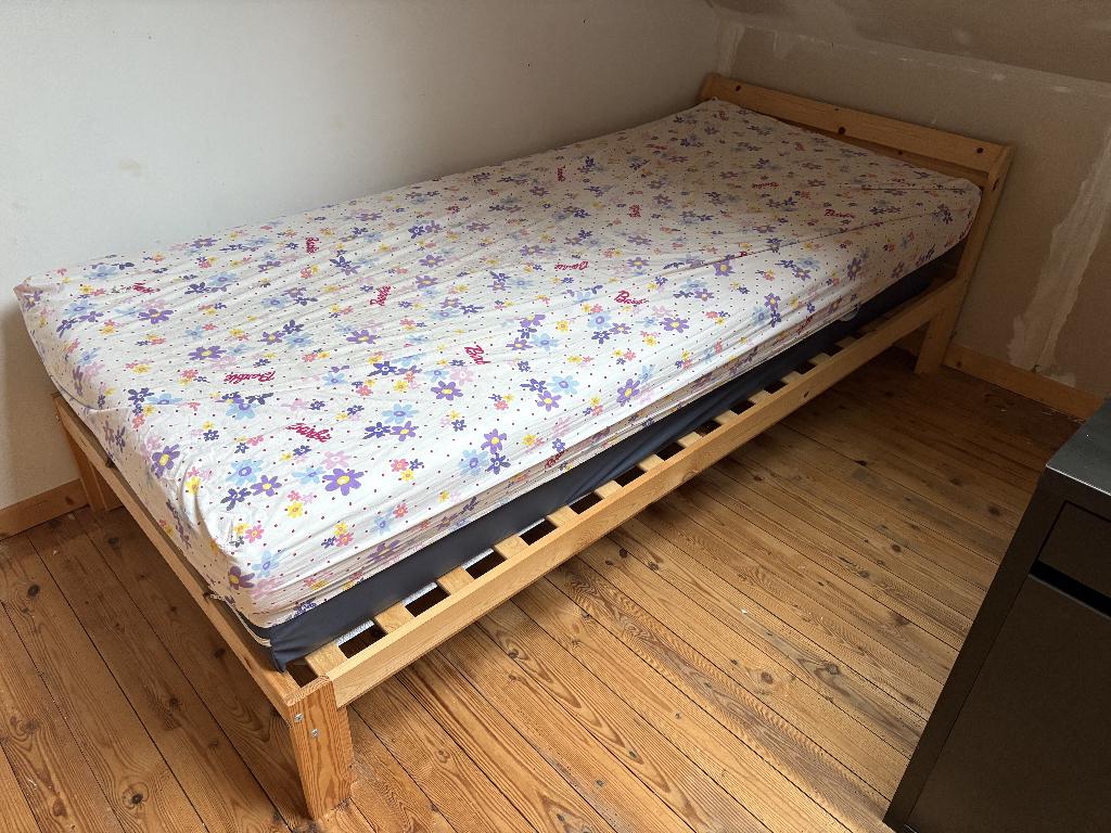 lit - sommier - matelas, Maison & Meubles, Chambre à coucher | Matelas & Sommiers, Comme neuf, Sommier, 90 cm, 200 cm, Une personne