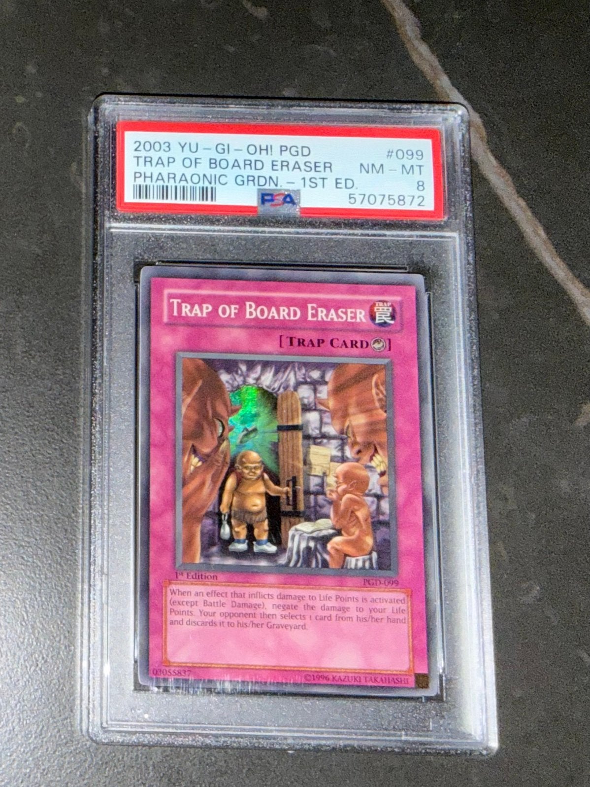 Yu-Gi-Oh! Trap of Board Eraser PGD 1st Ed. PSA 8, Ophalen of Verzenden, Zo goed als nieuw
