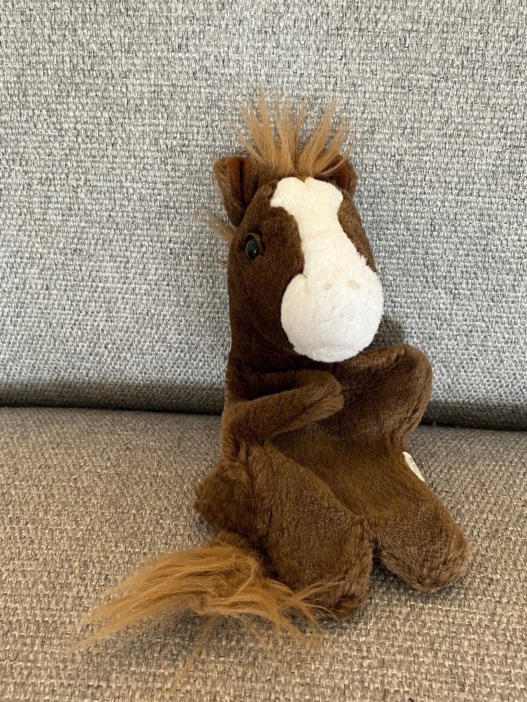 Poppenkast handpop paardje knuffel, Ophalen of Verzenden, Zo goed als nieuw, Paard, Klein (minder dan 20 cm)