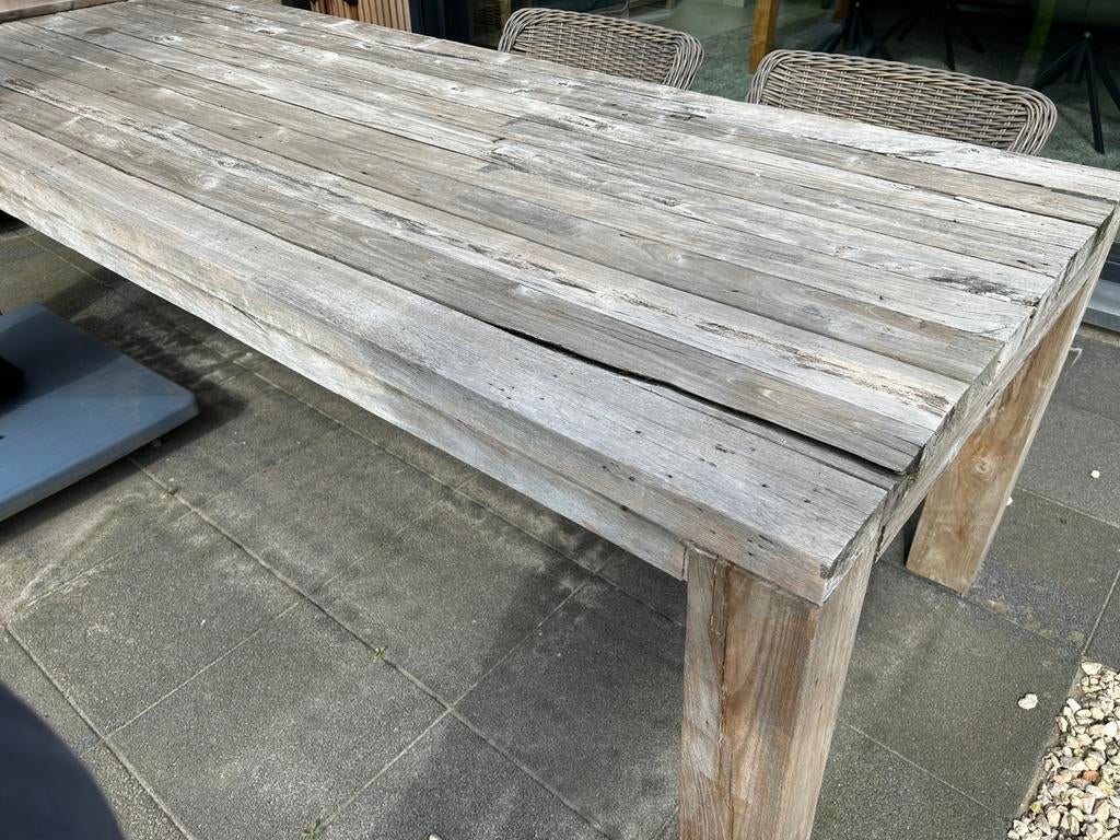 Teak tafel + 8 rotan stoelen, Tuin en Terras, Tuinsets en Loungesets, Ophalen, Gebruikt, Eettafel, Rotan