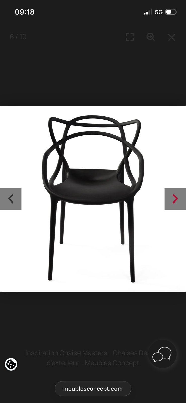 Chaise de terrasse ou intérieur 150€ pour les 6, Enlèvement ou Envoi, Comme neuf, Noir