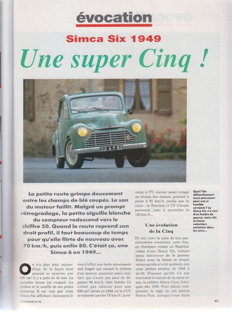 1949 Simca 6 classic car collection, Verzenden, Gelezen