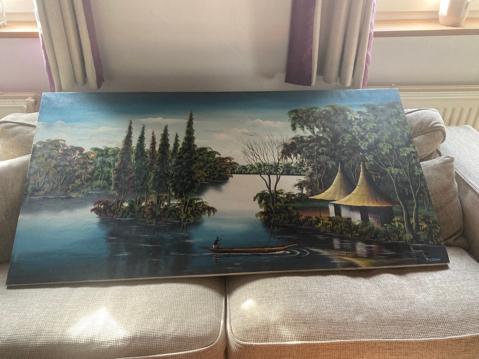 Peinture africaine vintage, Antiquités & Art, Enlèvement, Vintage, Paysage, Toile