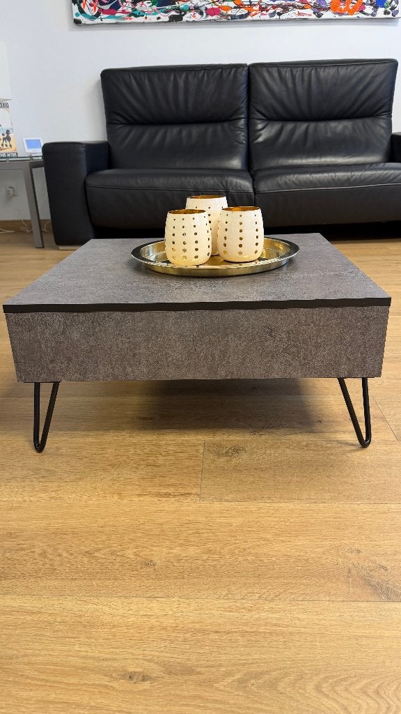 Grijze vierkanten salontafel, Huis en Inrichting, Tafels | Salontafels, Ophalen, 50 tot 100 cm, Vierkant, 50 tot 100 cm
