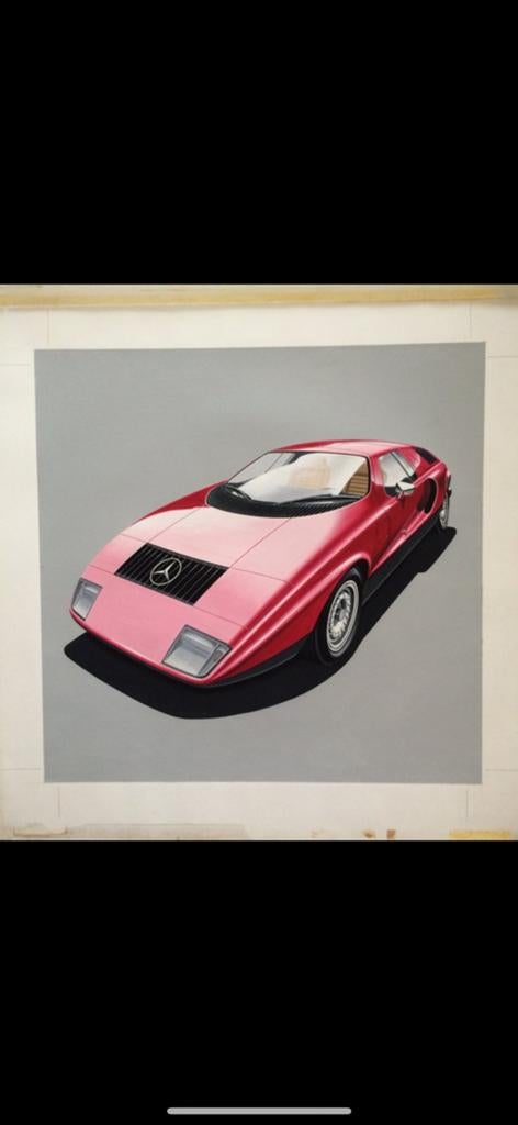 Originele tekening — Mercedes C111 — Airbrush — Jaren 60/70, Ophalen