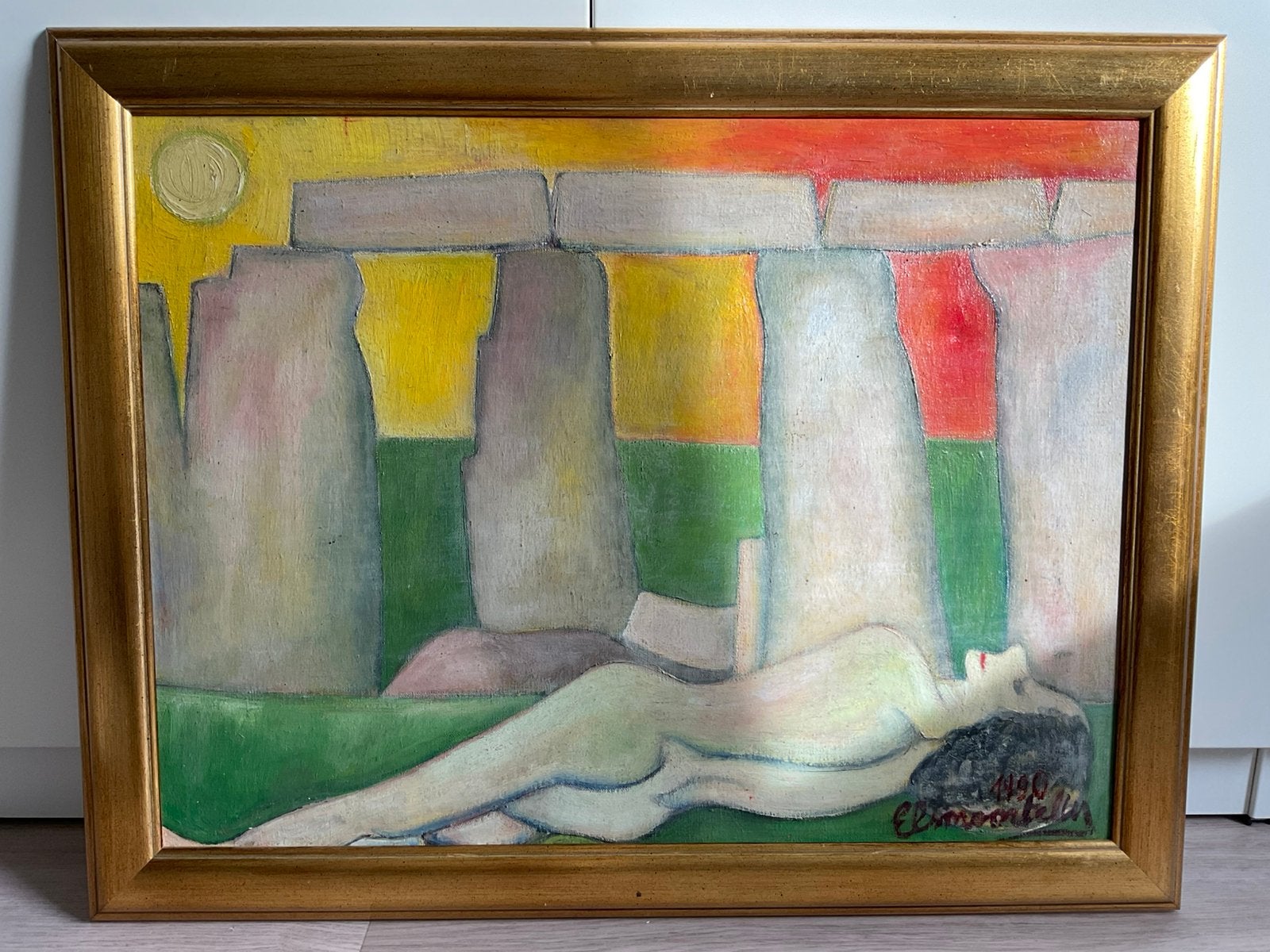 Peinture avec Stonehenge et femme nue, Enlèvement ou Envoi