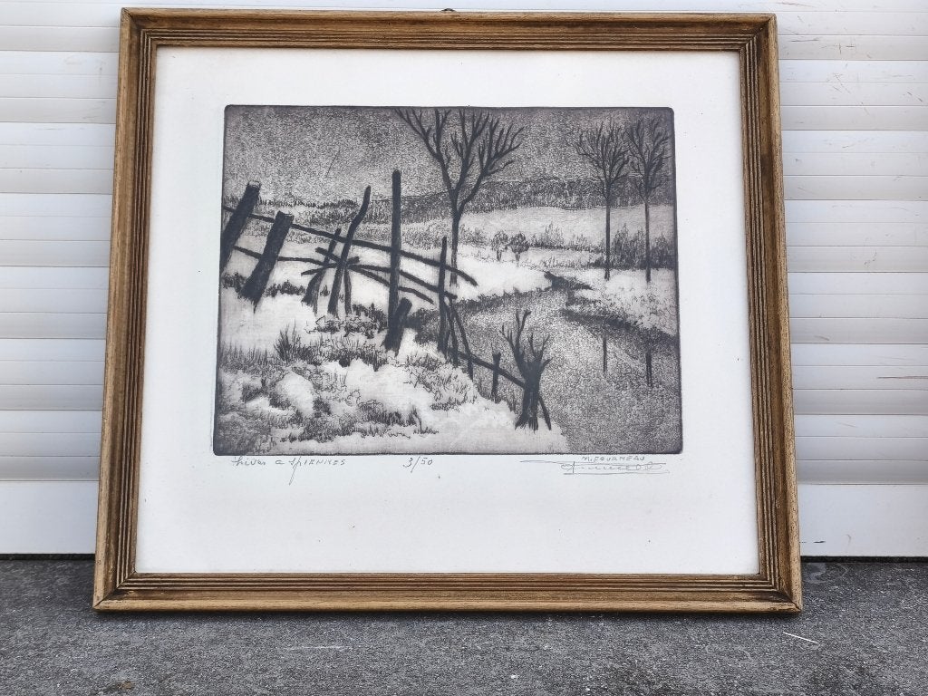 Eau forte hiver a spiennes signe Maurice fourneau, Enlèvement ou Envoi