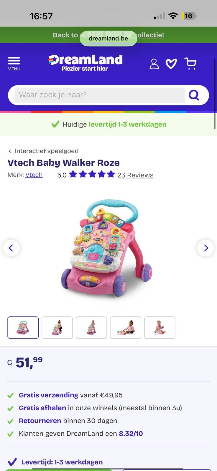 Vtech baby walker roze, Kinderen en Baby's, Speelgoed | Poppen, Ophalen, Zo goed als nieuw