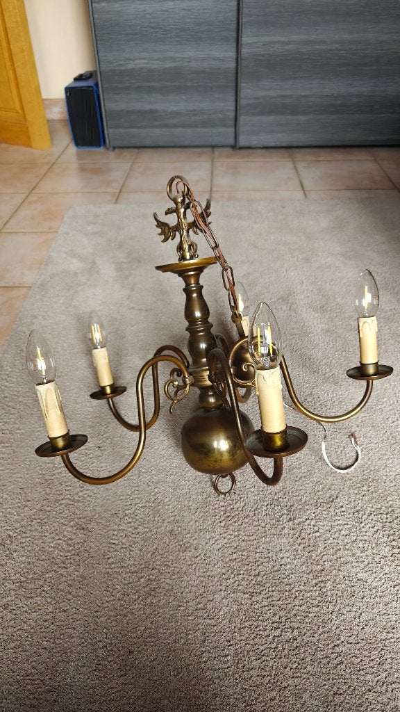 Luster met 5 armen, Huis en Inrichting, Lampen | Kroonluchters, Ophalen, Gebruikt, Metaal, E14 (klein)