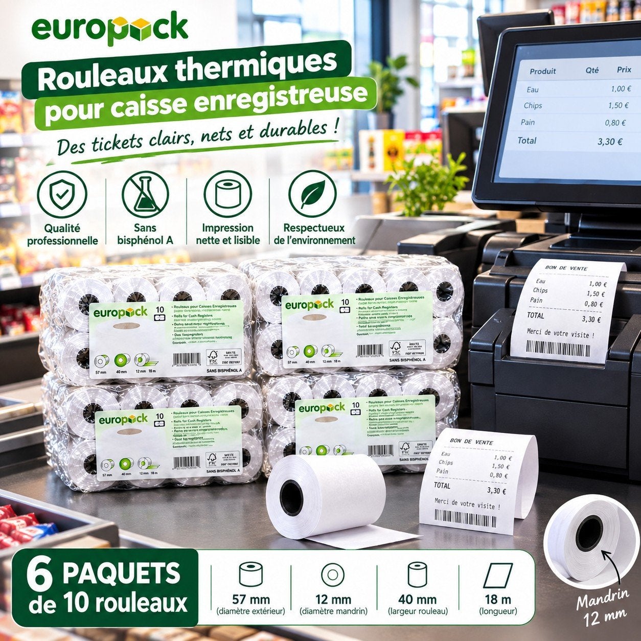 Rouleaux thermiques pour caisse / TPE – 57  40 mm, Enlèvement ou Envoi
