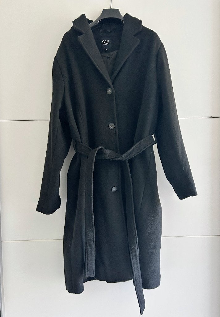 MS Mode zwarte trenchcoat met riem, Zwart, Ophalen of Verzenden, MS Mode, Jas of Mantel