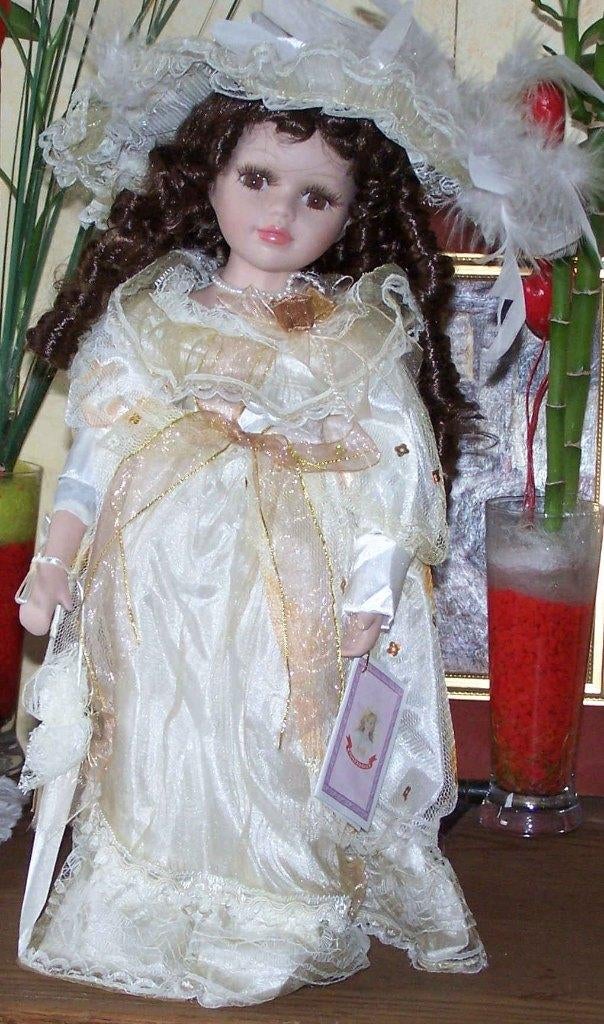 Porseleinen pop- dame met hoed en parasol, Ophalen of Verzenden, Nieuw, Pop