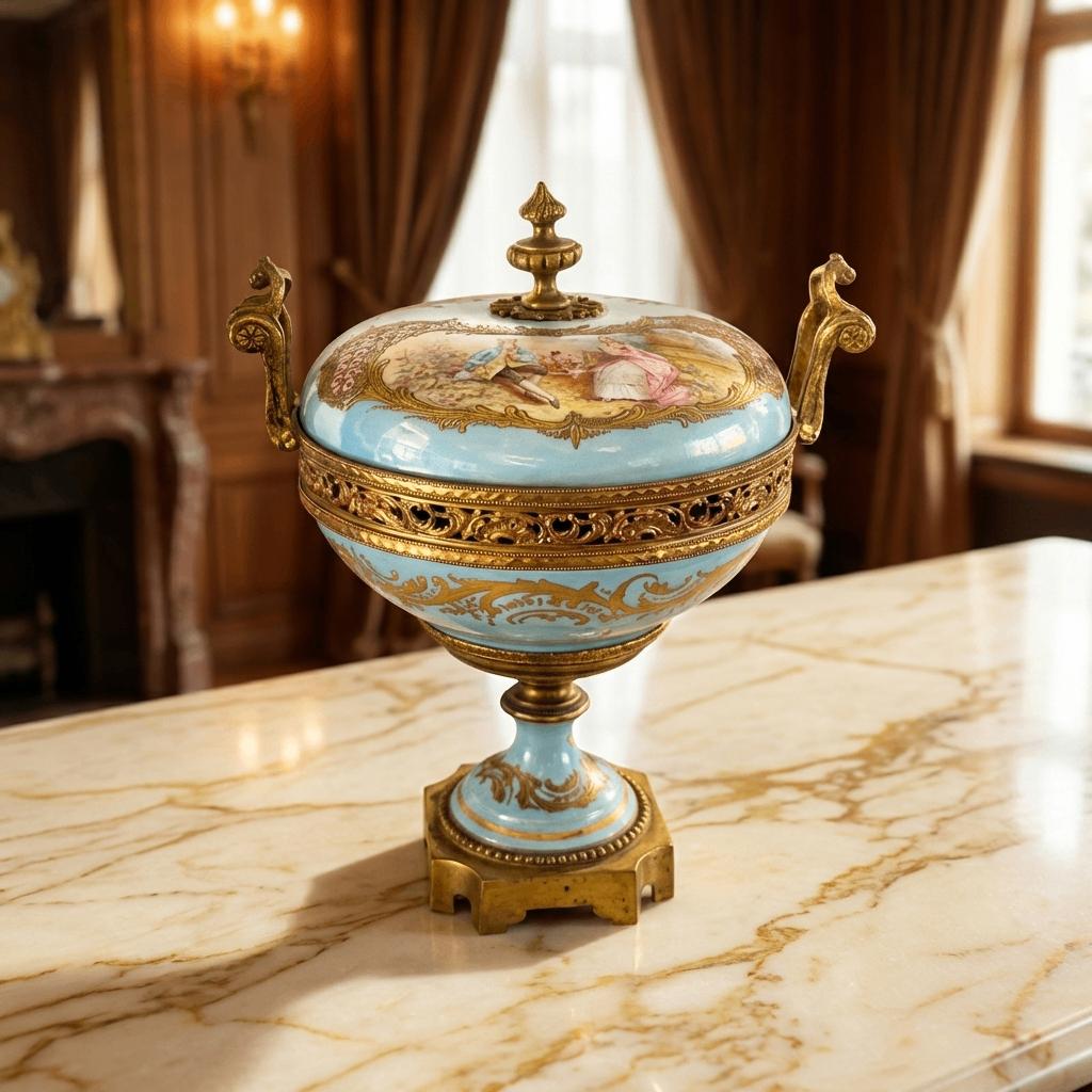 Porcelaine de Style Sèvres et Bronze Doré - XIXe Siècle, Antiek en Kunst, Antiek | Porselein, Ophalen of Verzenden