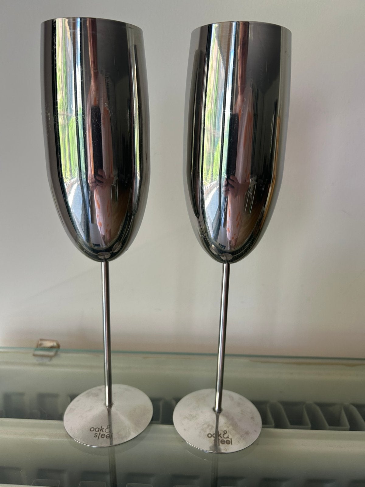 2 coupes à champagne argentées Oak&Steel H19,5 cm 5€ pour 2, Collections, Enlèvement, Utilisé