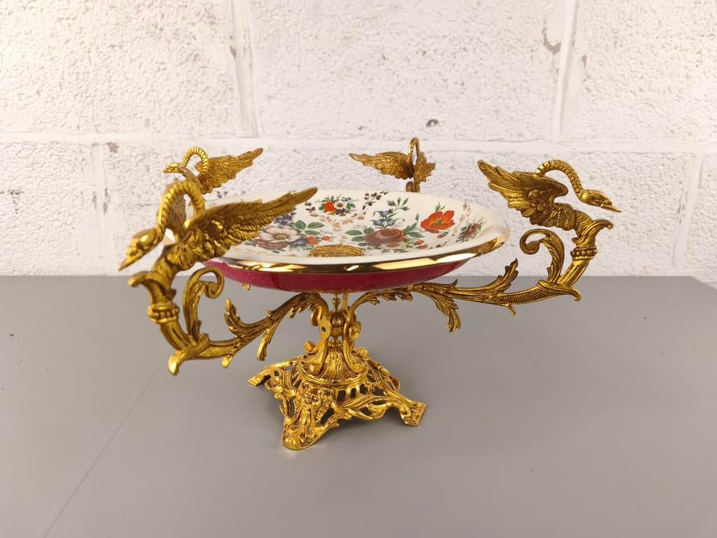 Schaal / centerpiece in porselein en messing, Enlèvement ou Envoi