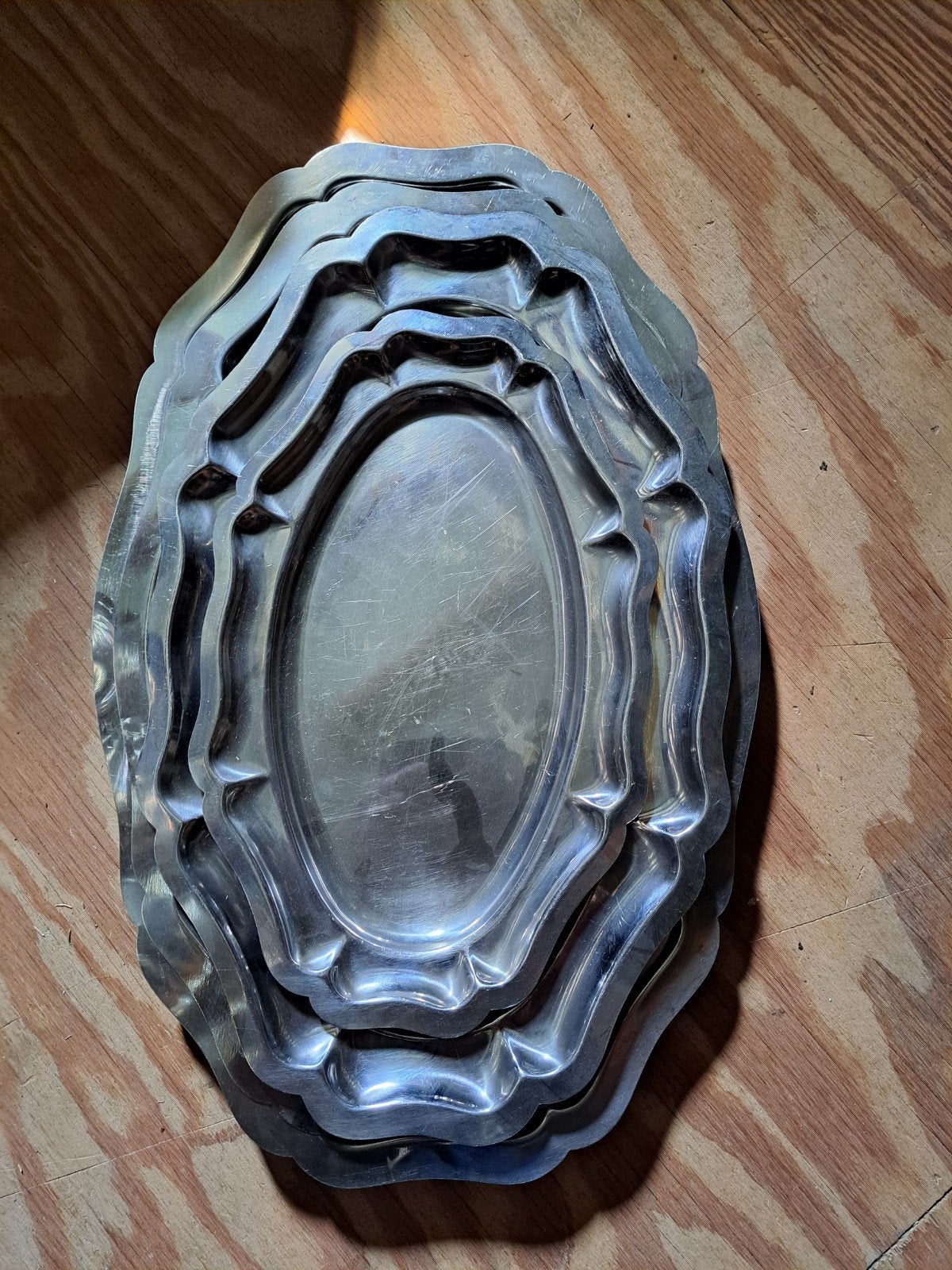 4 vintage inox schalen, Huis en Inrichting, Ophalen of Verzenden, Gebruikt, Metaal, Vintage