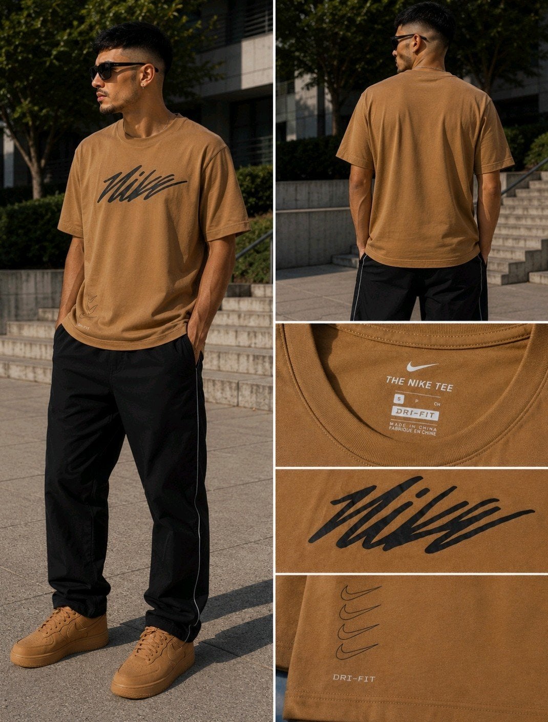 T-Shirt Nike Dri-Fit | Script Logo | Caramel / Ocre | Small, Vêtements | Hommes, T-shirts, Comme neuf, Autres tailles, Autres couleurs