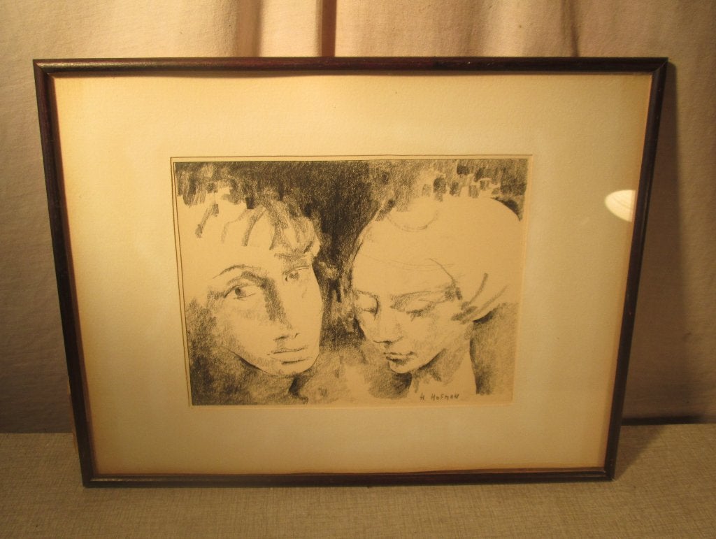 Mooie Tekening 'Man en Vrouw' - H Hofman, Antiek en Kunst, Ophalen of Verzenden, Tekening, Handgemaakt