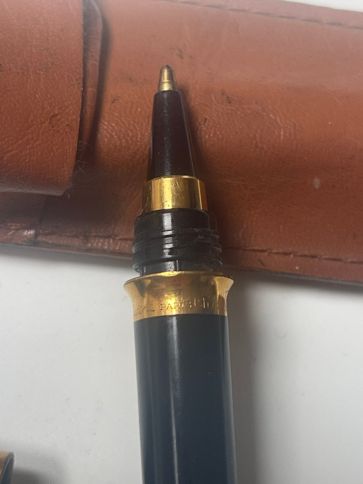 Must de Cartier Rollerball vergulde zwarte lak+leren tas, Ophalen, Gebruikt, Vulpen, Overige merken
