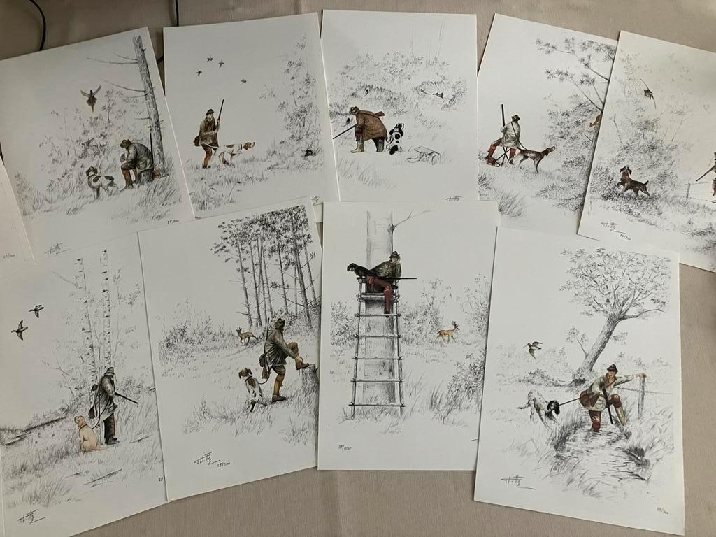 Thibault De Witte grappig jacht aquarellen 11 stuks, Antiek en Kunst, Kunst | Litho's en Zeefdrukken, Ophalen of Verzenden