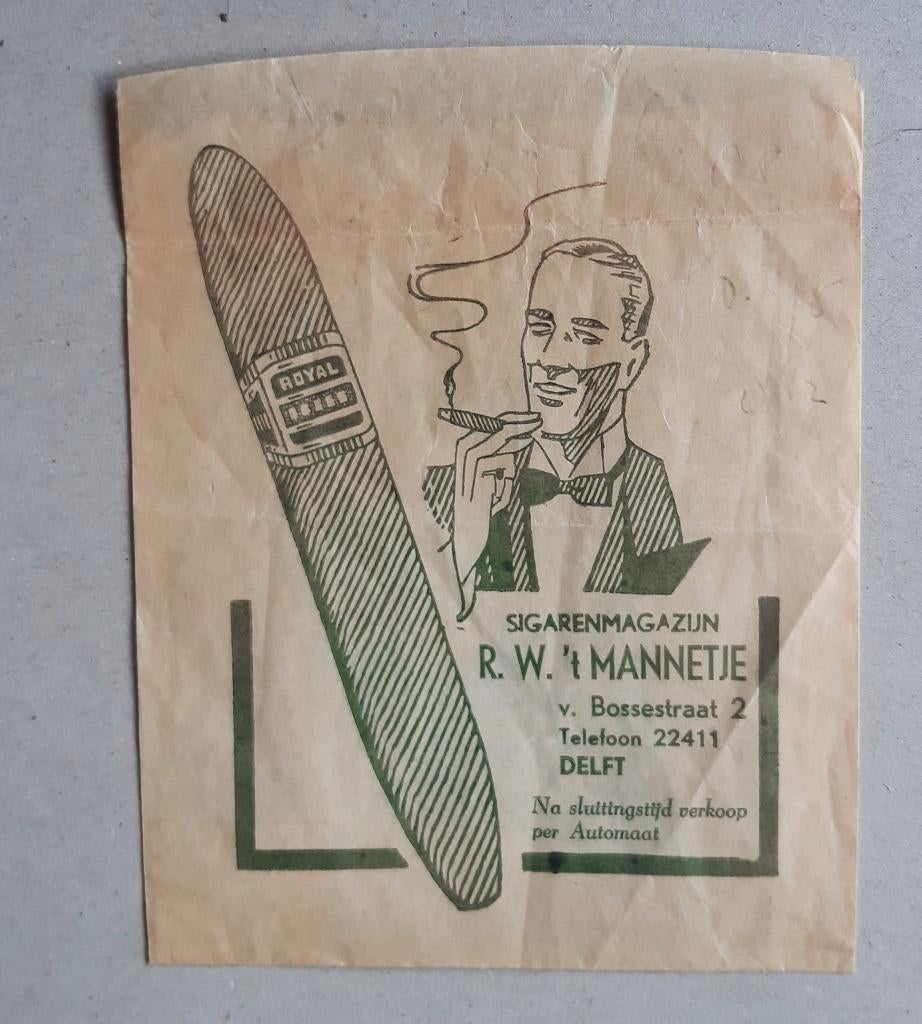 OUD REKLAME ZAKJE SIGARENMAGAZIJN 't MANNETJE DELFT, Enlèvement ou Envoi