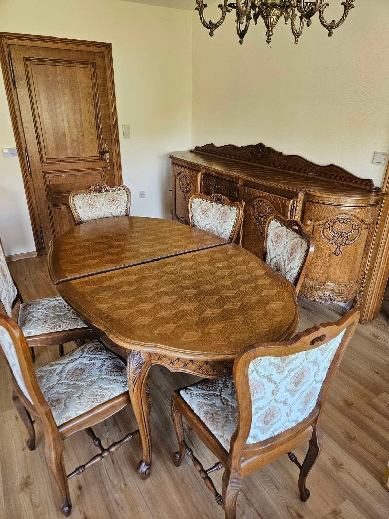Prachtige eetkamer in Louis XV-stijl te koop, Ophalen, Gebruikt, Louis XV, 4 tot 6 stoelen