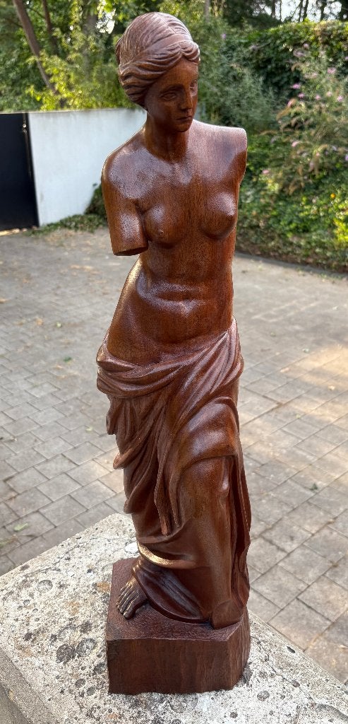 Venus van Milo houten beeldhouwerk, Antiquités & Art, Statue, Bois, Brun, Art nouveau