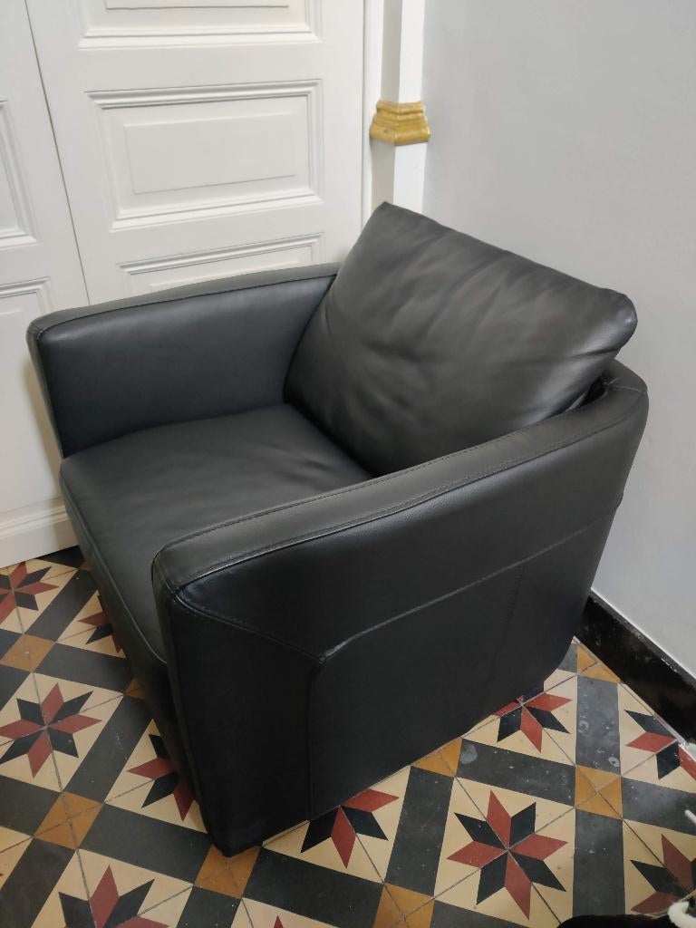 Fauteuil en cuir — noir, 75 à 100 cm, Enlèvement, Utilisé, 50 à 75 cm