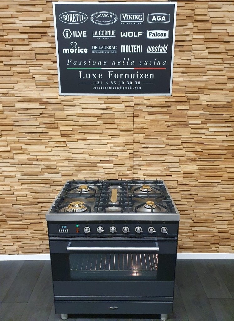 🔥Boretti Fornuis 80cm antraciet rvs elektrische oven 5 pits, Gaz, Classe énergétique A ou plus économe, Comme neuf, Enlèvement