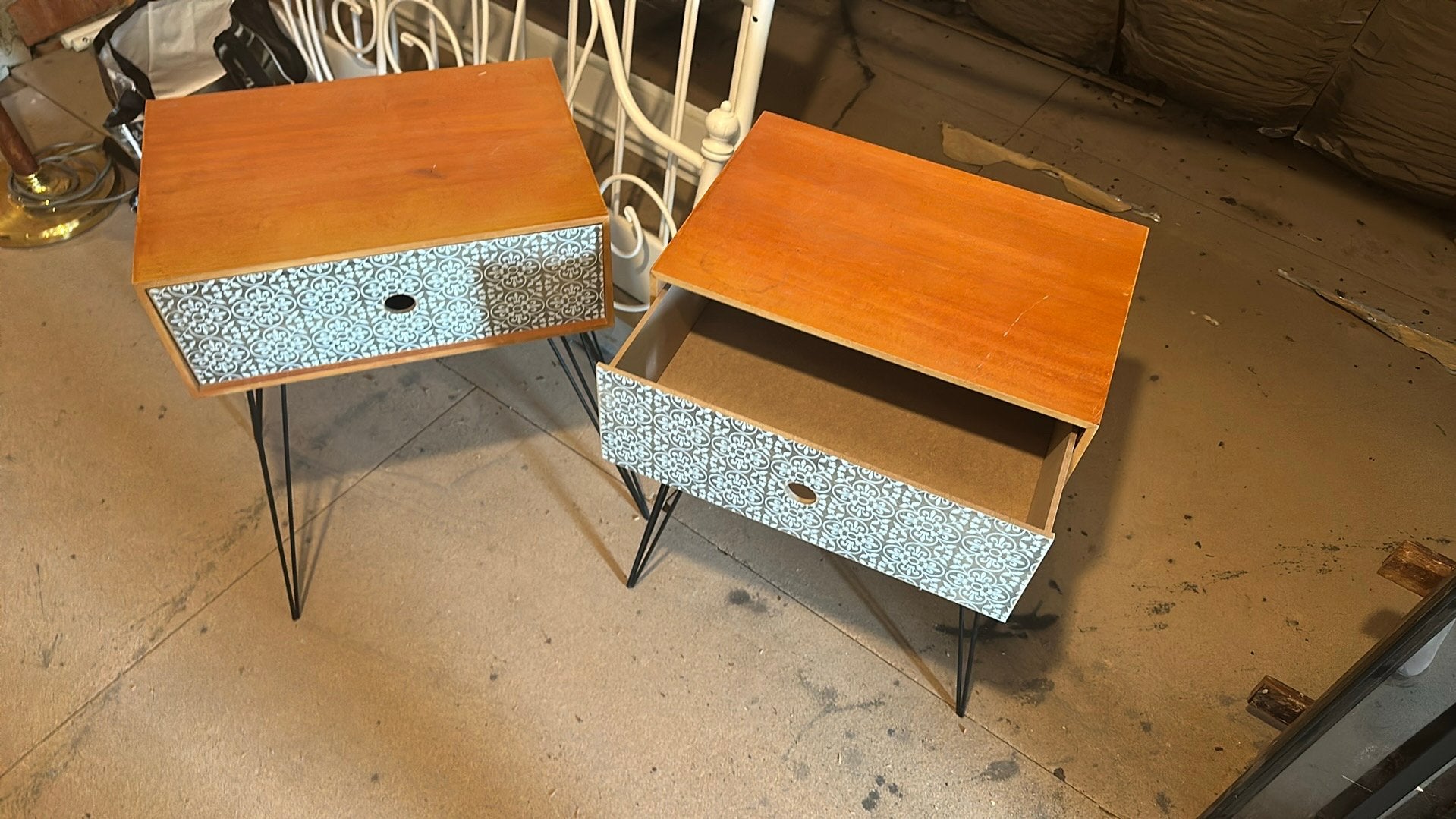 Set van 2 retro nachtkastjes met lade – vintage/boho stijl, Huis en Inrichting, Ophalen, Zo goed als nieuw