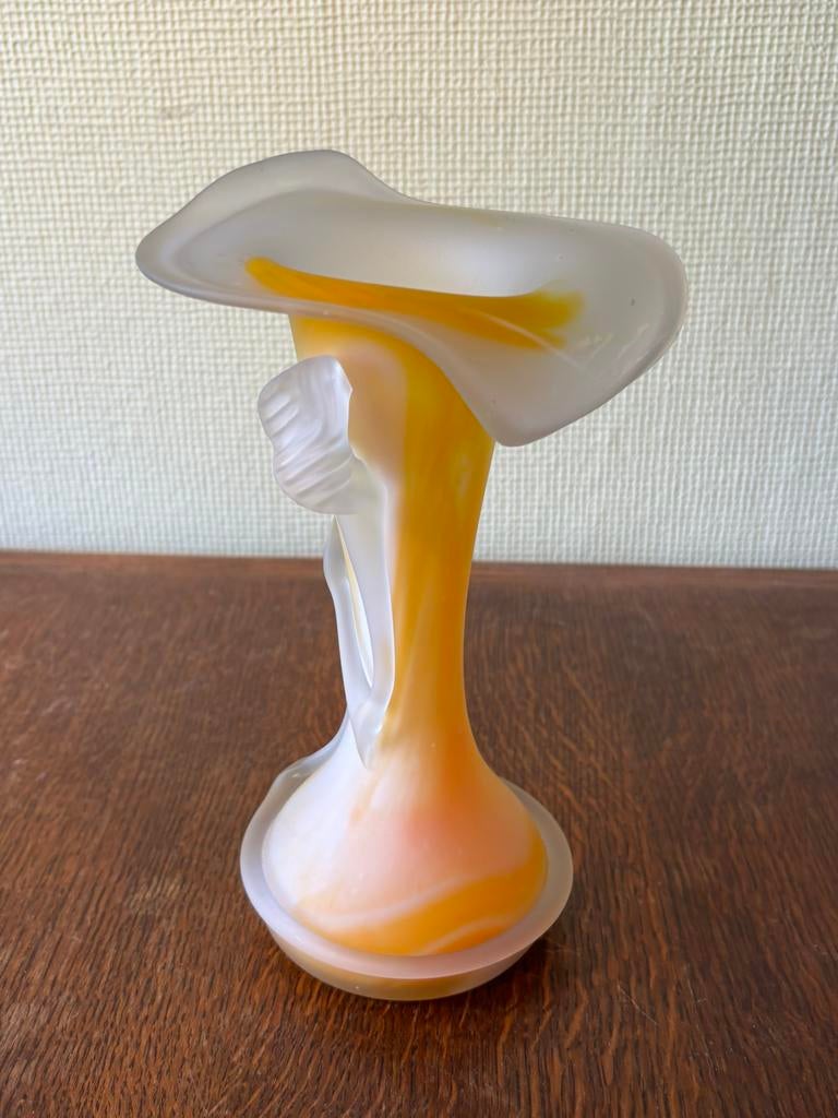 Vase en verre dépoli orange et blanc – style Murano, Enlèvement ou Envoi