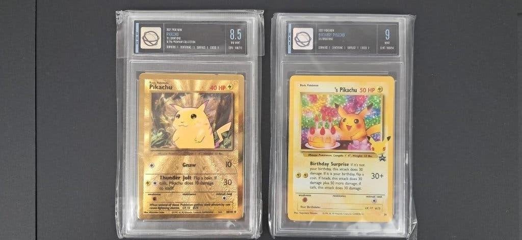 2 x Pikachu Celebrations Graded Slabs, Ophalen of Verzenden, Zo goed als nieuw, Losse kaart