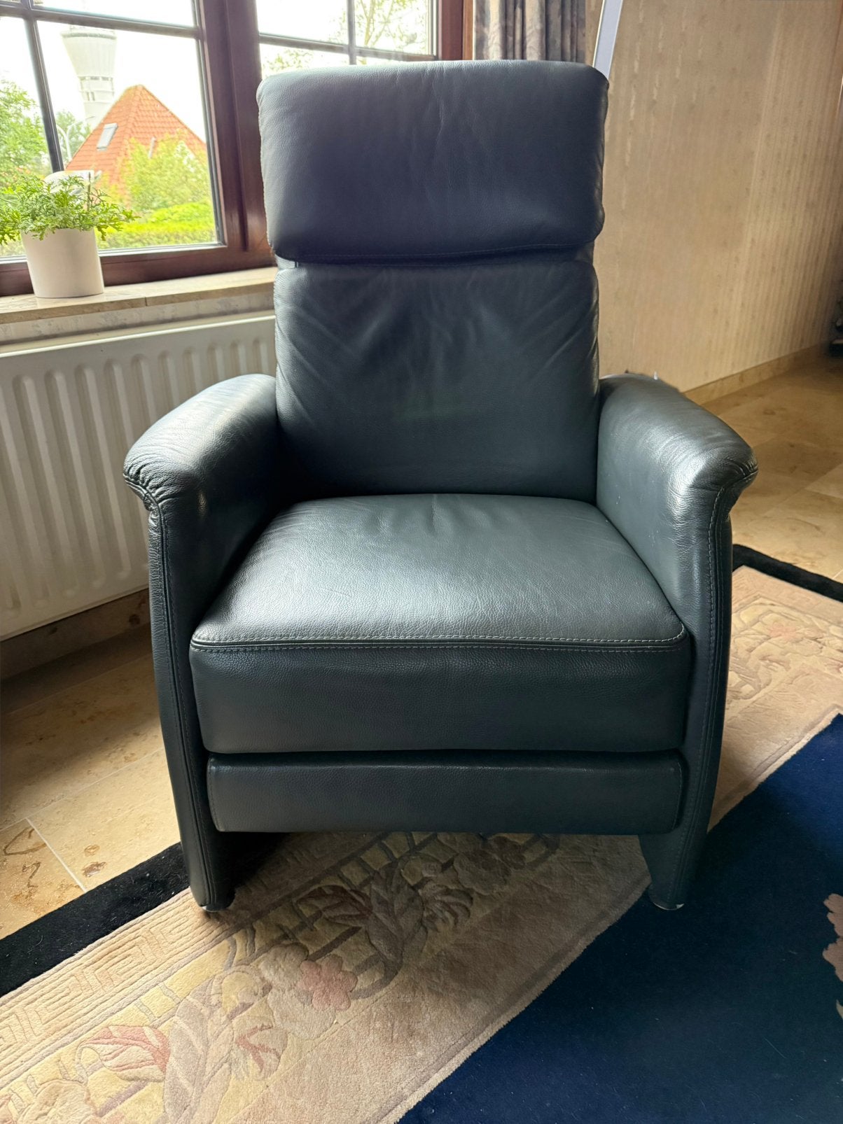 Fauteuil relax en cuir vert foncé, Maison & Meubles, Fauteuils, Enlèvement, Utilisé, Cuir