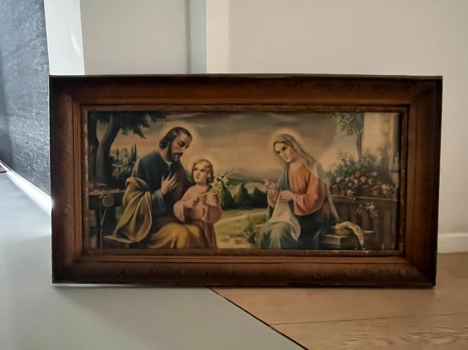Religieuze prent 92 x 50, Antiek en Kunst, Kunst | Schilderijen | Klassiek, Ophalen, Achter glas