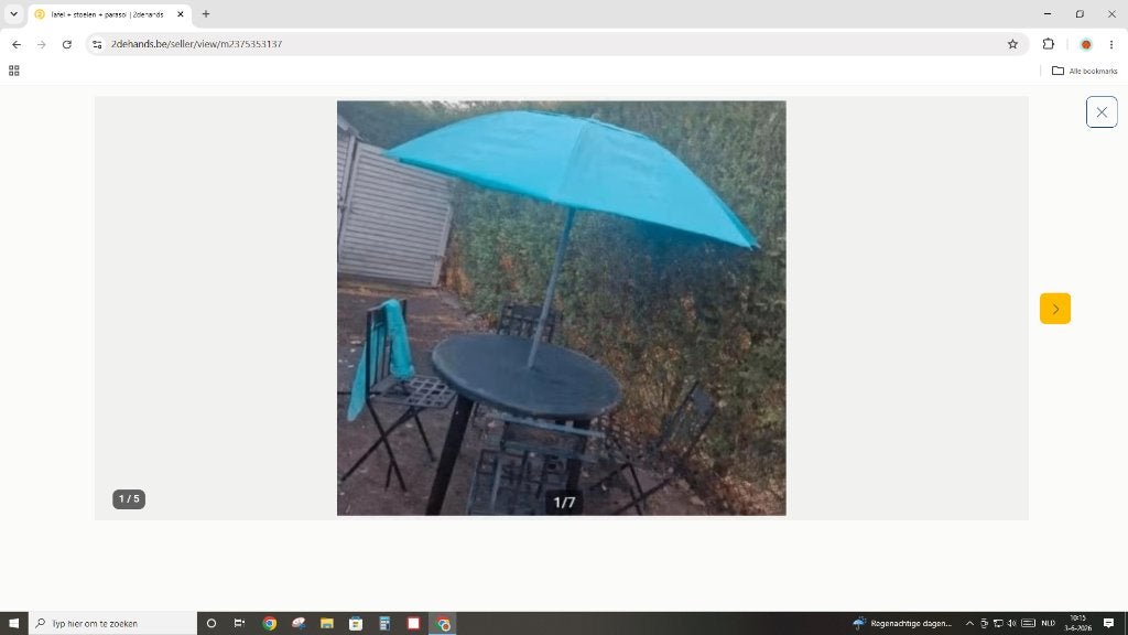 Tafel + 4 stoelen + parasol, Ophalen, Gebruikt, Metaal, Verstelbaar