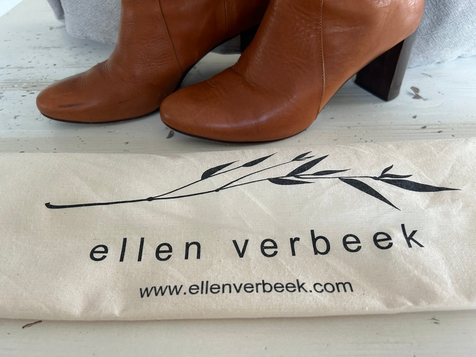 Mooie cognac lederen bot m41  - Ellen Verbeeck, Kleding | Dames, Ophalen, Hoge laarzen, Bruin, Zo goed als nieuw