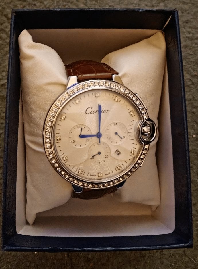CARTIER BALLON BLEU CHRONOGRAAF HORLOGE, Autres marques, Enlèvement ou Envoi, Cuir, Acier