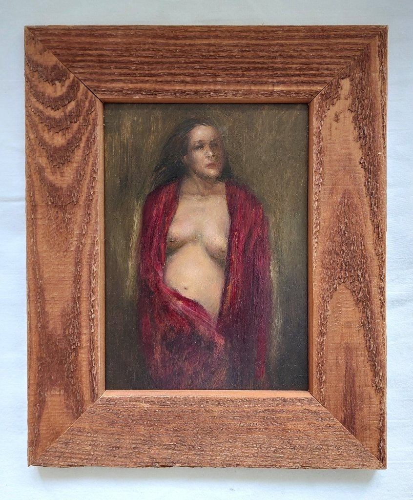 Peinture d'une femme nue en robe - Peinture à l'huile, Portrait ou Personnes, Enlèvement ou Envoi, Peinture à l'huile, Panneau