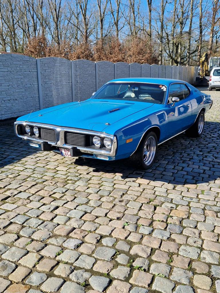 1973 dodge charger 340 magnum, Auto's, Oldtimers, Particulier, Dodge, Benzine, 2 deurs, Automaat, Blauw, Zwart, Leder, Ophalen