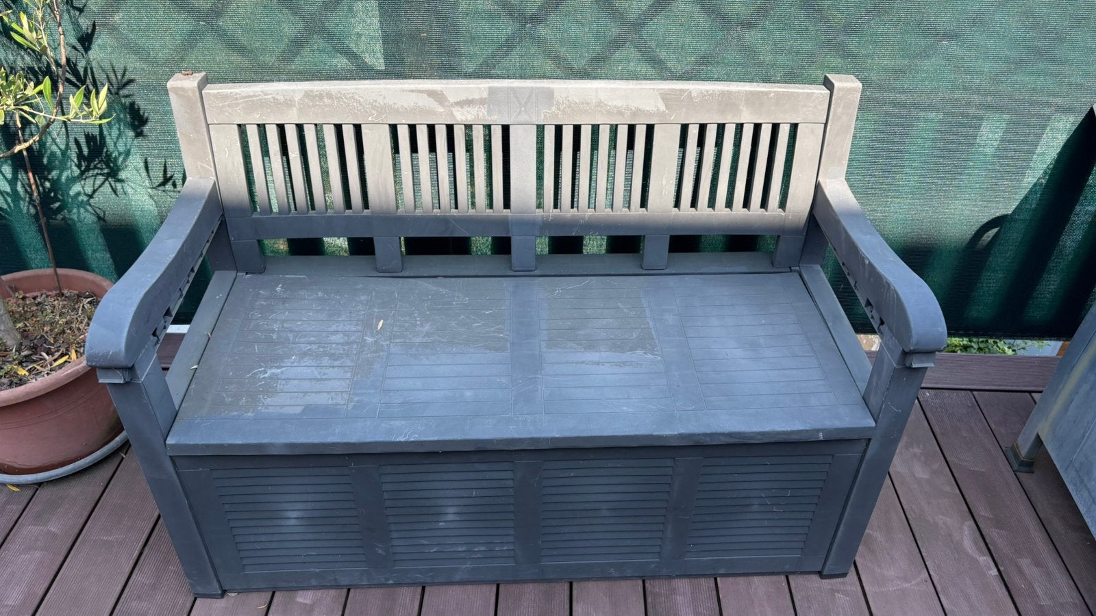 Banc coffre bleu, Tuin en Terras, Tuinbanken, Ophalen, Gebruikt, Plastic