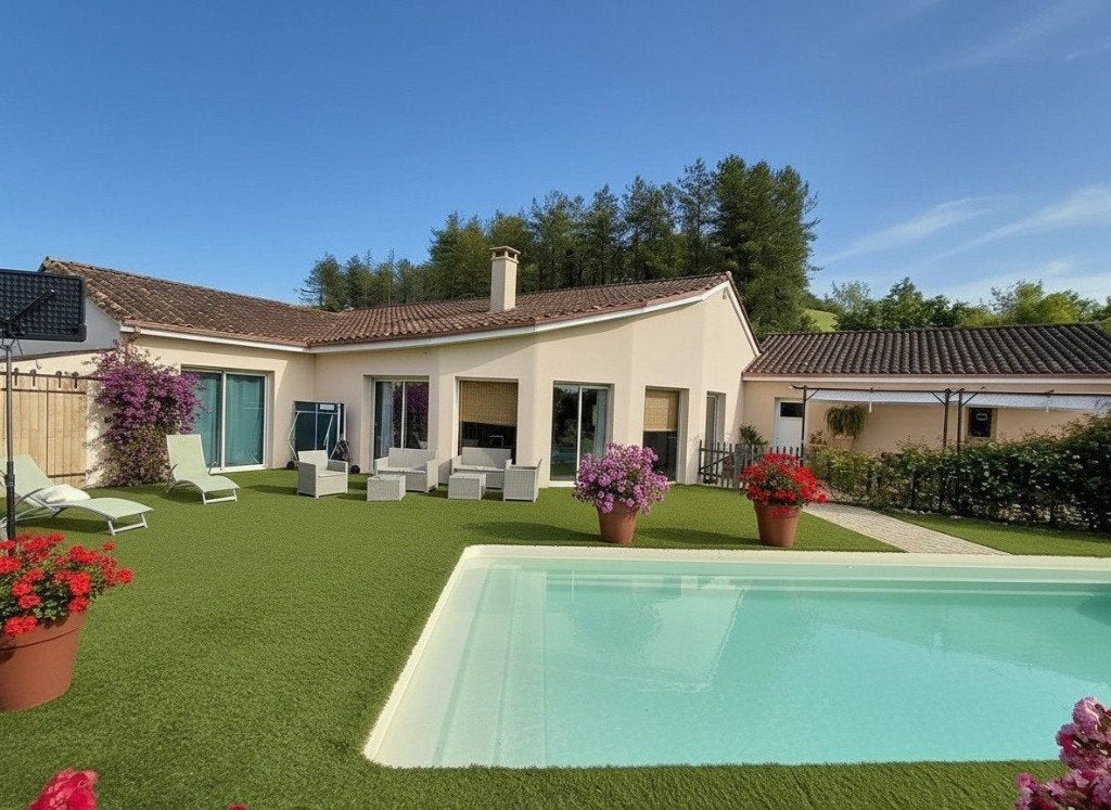 Villa de plain-pied 210 m² piscine et vue panoramique, Immo, Étranger, Maison d'habitation, 210 m², 5 pièces, SAINT ASTIER - DORDOGNE