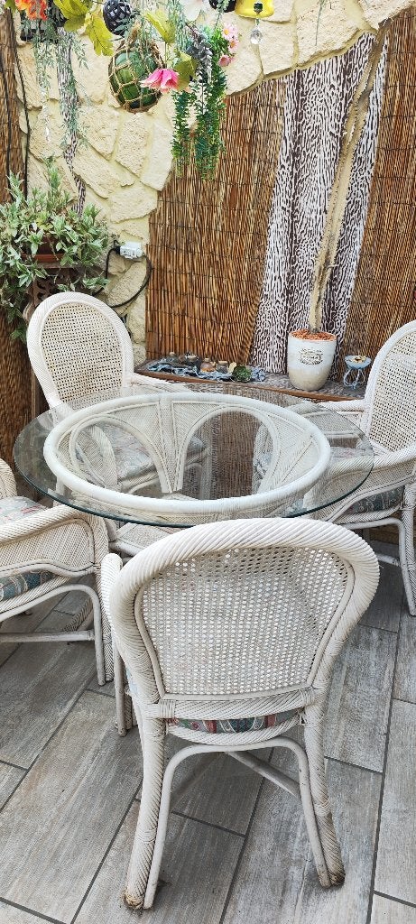 Salon de jardin, Ophalen, 4 zitplaatsen, Gebruikt, Rotan